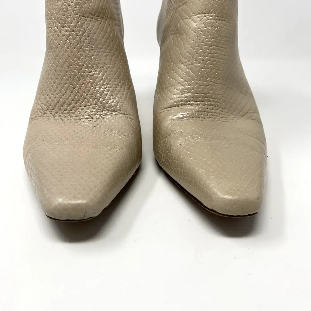 Louise et Cie Lydie Cream Tan Snakeskin Leather Pointed Toe Ankle Booties 8